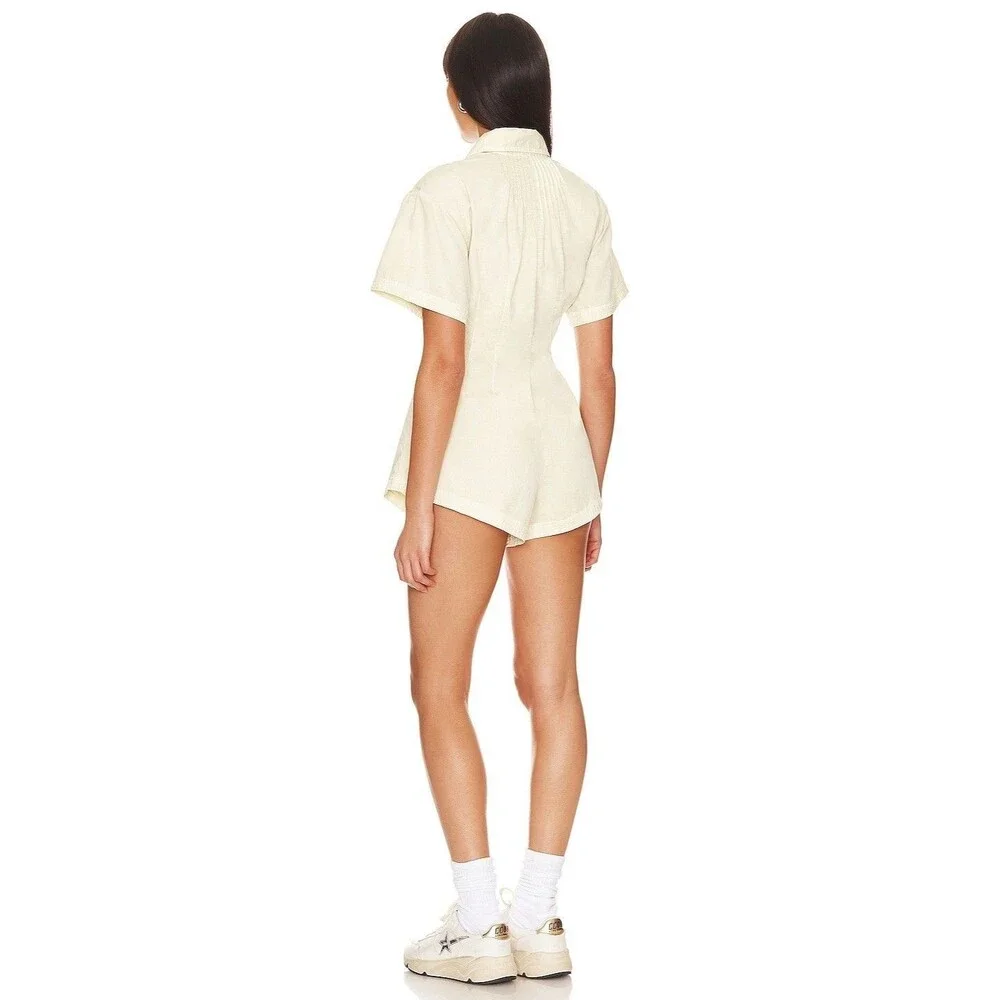Free People Keep It Crisp Shortall Romper Dress Short Sleeves Cotton XS 285562